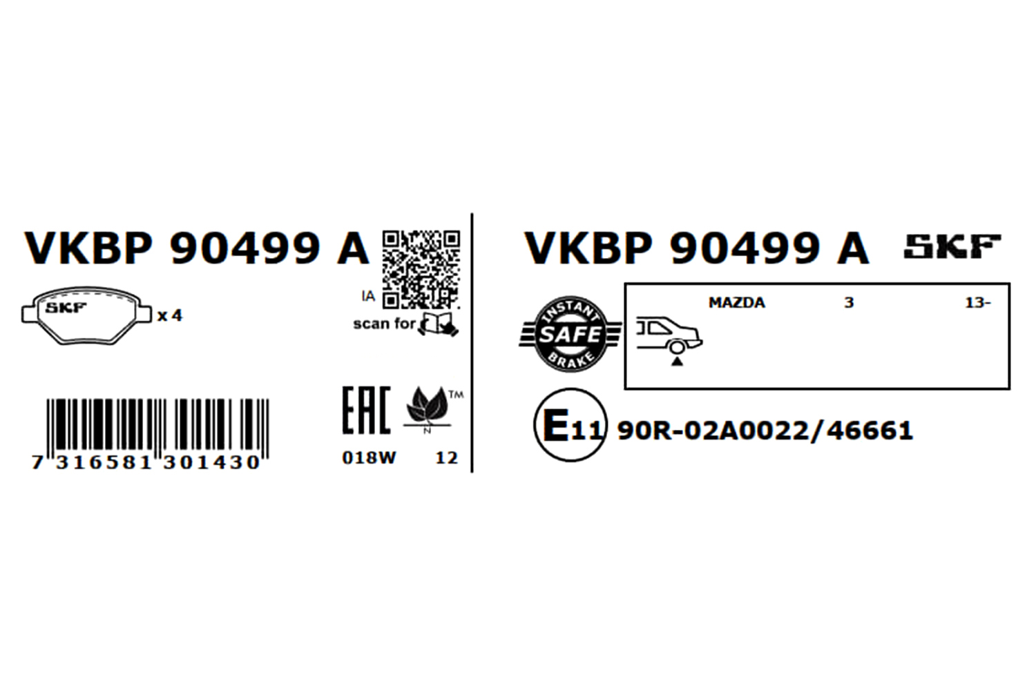 SKF VKBP 90499 A Bremsbelagsatz, Scheibenbremse